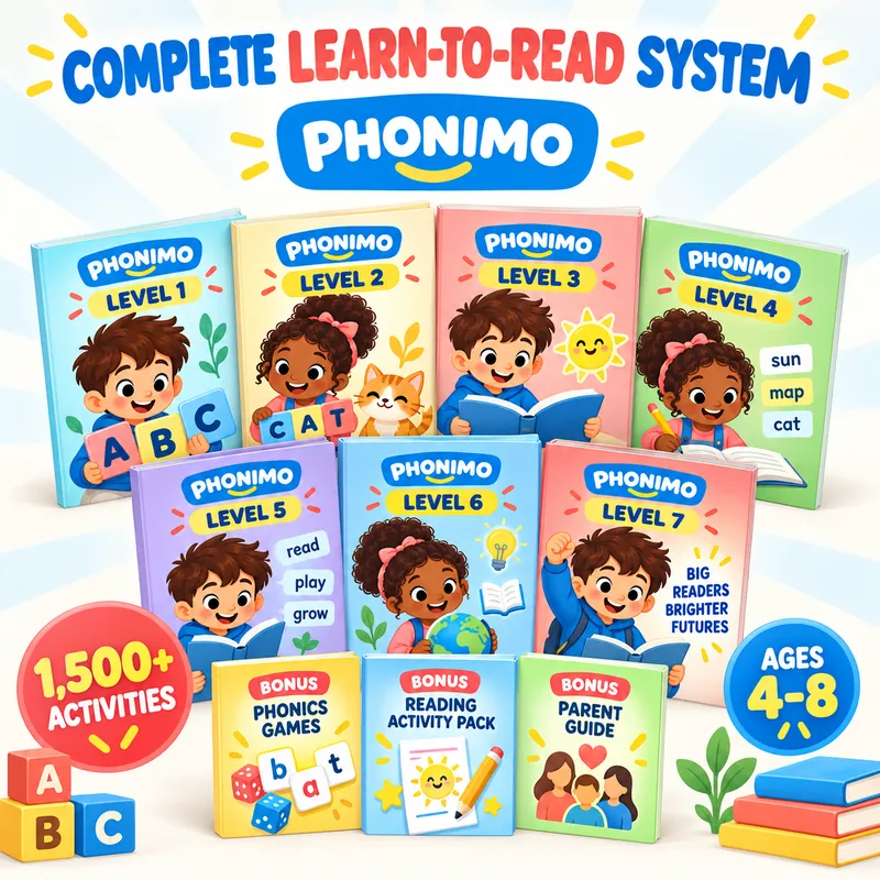 Phonimo Complete Learn-to-Read System: seven level workbooks plus bonus Phonics Games, Reading Activity Pack and Parent Guide